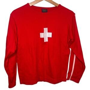 VTG I Ron Weil Red Swiss Styled Cross Long Sleeve Cotton Shirt Men's Unisex I XS